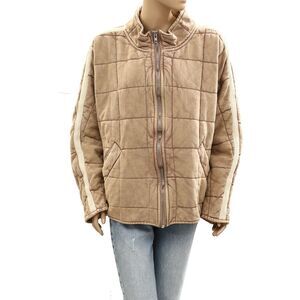 Free People Sports Rib Dolman Quilted Jacket Top Oversized Zip-Up L 285950